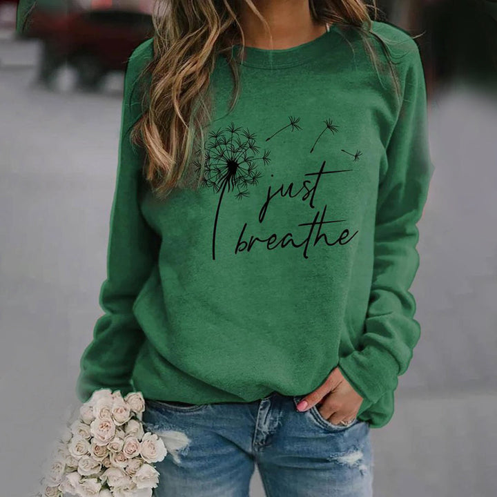 Maya | Stylish Just Breathe Crew Neck Dandelion Print Sweatshirt