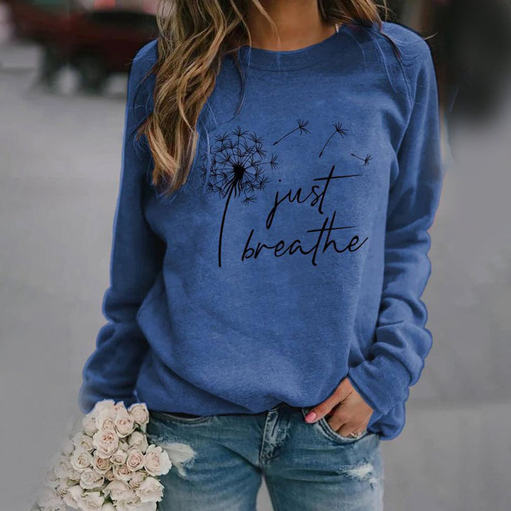 Eloise | Stylish 'Just Breathe' Crewneck Dandelion Print Sweatshirt