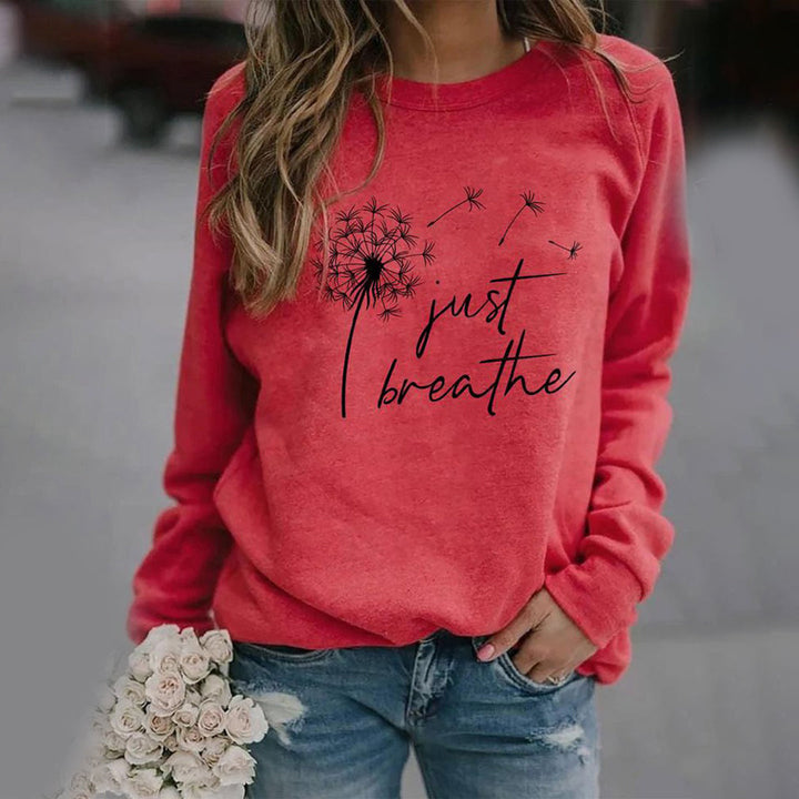 Eloise | Stylish 'Just Breathe' Crewneck Dandelion Print Sweatshirt