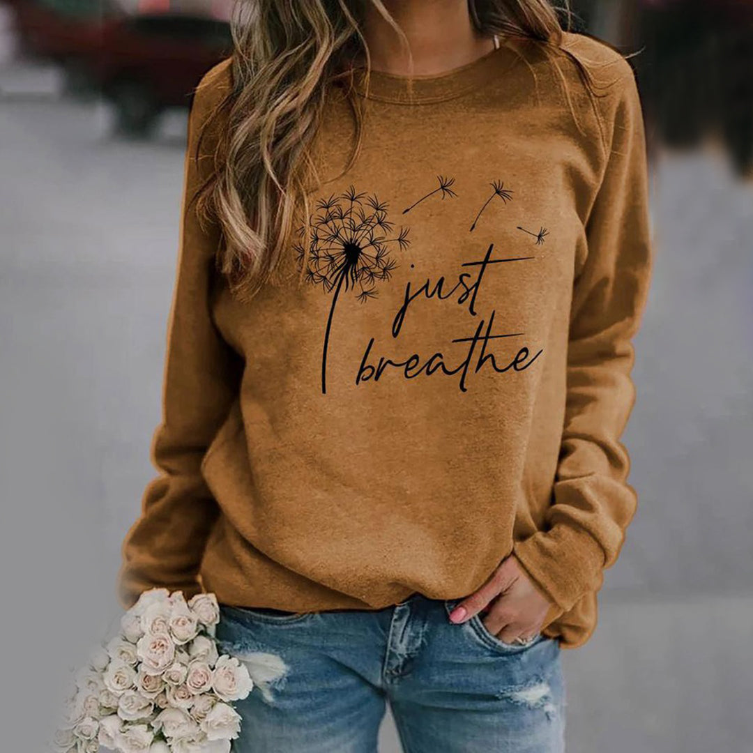 Maya | Stylish Just Breathe Crew Neck Dandelion Print Sweatshirt