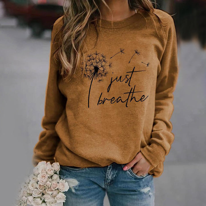 Maya | Stylish Just Breathe Crew Neck Dandelion Print Sweatshirt
