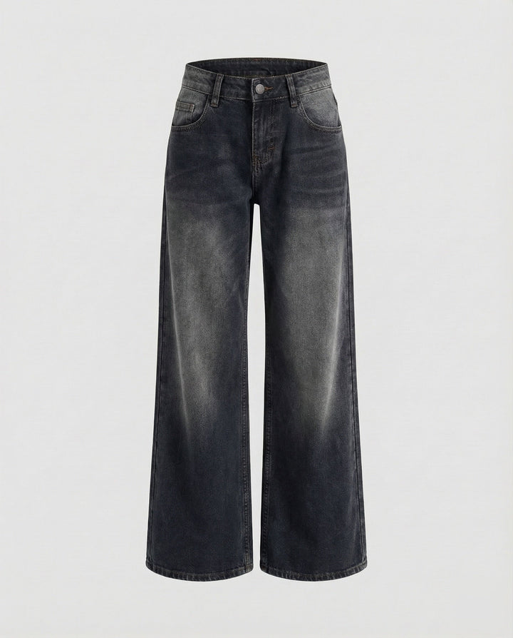 Damen gerade geschnittene Jeans mit niedriger Bundhöhe