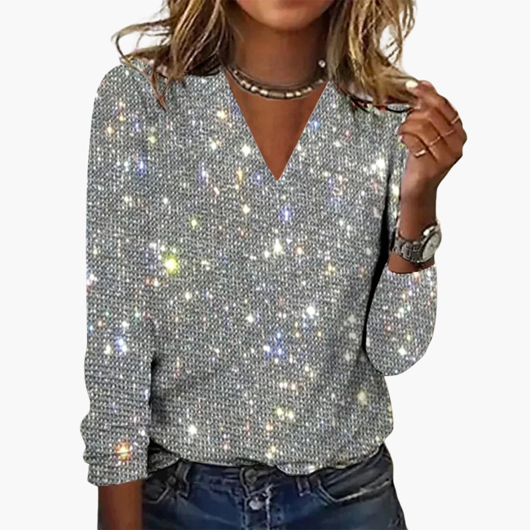 Vivienne | Chic V-Neck Sequin Long Sleeve Top