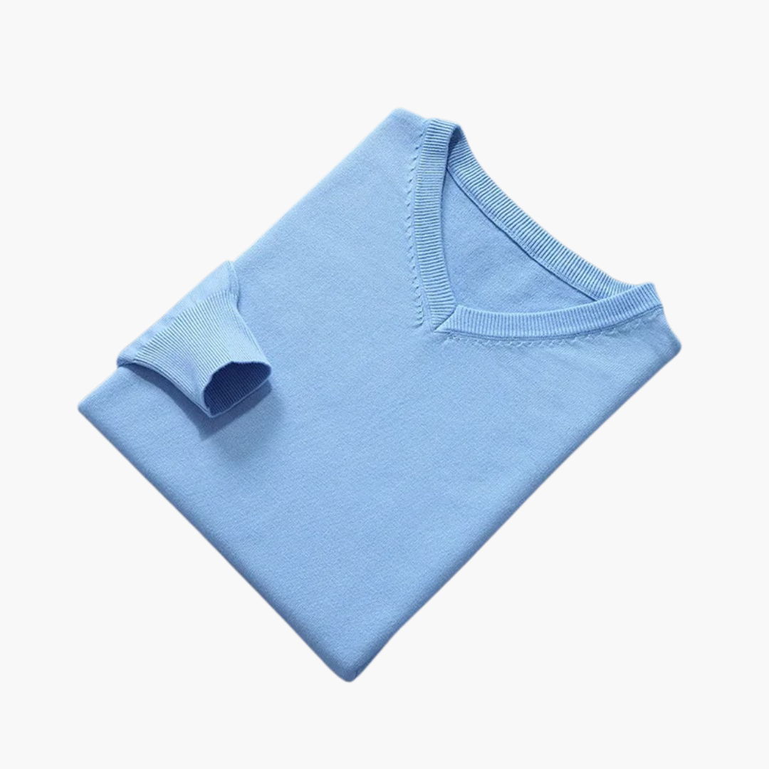 Wellington | Stylish Men's Light Blue V-Neck Pullover Sweater