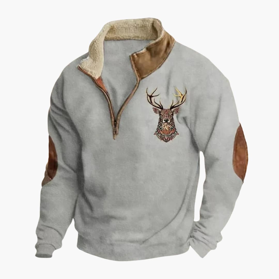 Lucy | Stylish Men's Quarter Zip Pullover With Embroidered Deer