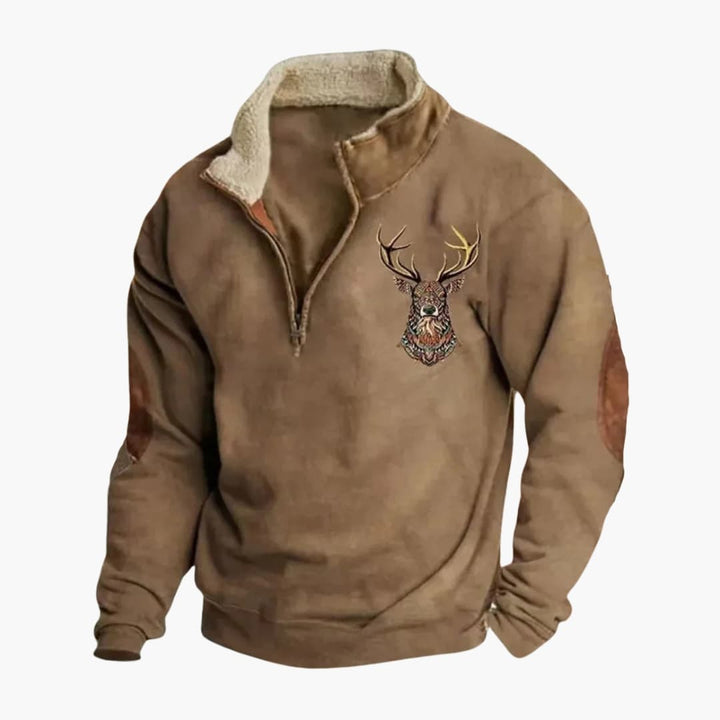 Lucy | Stylish Men's Quarter Zip Pullover With Embroidered Deer
