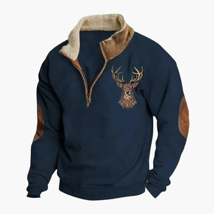 Lucy | Stylish Men's Quarter Zip Pullover With Embroidered Deer