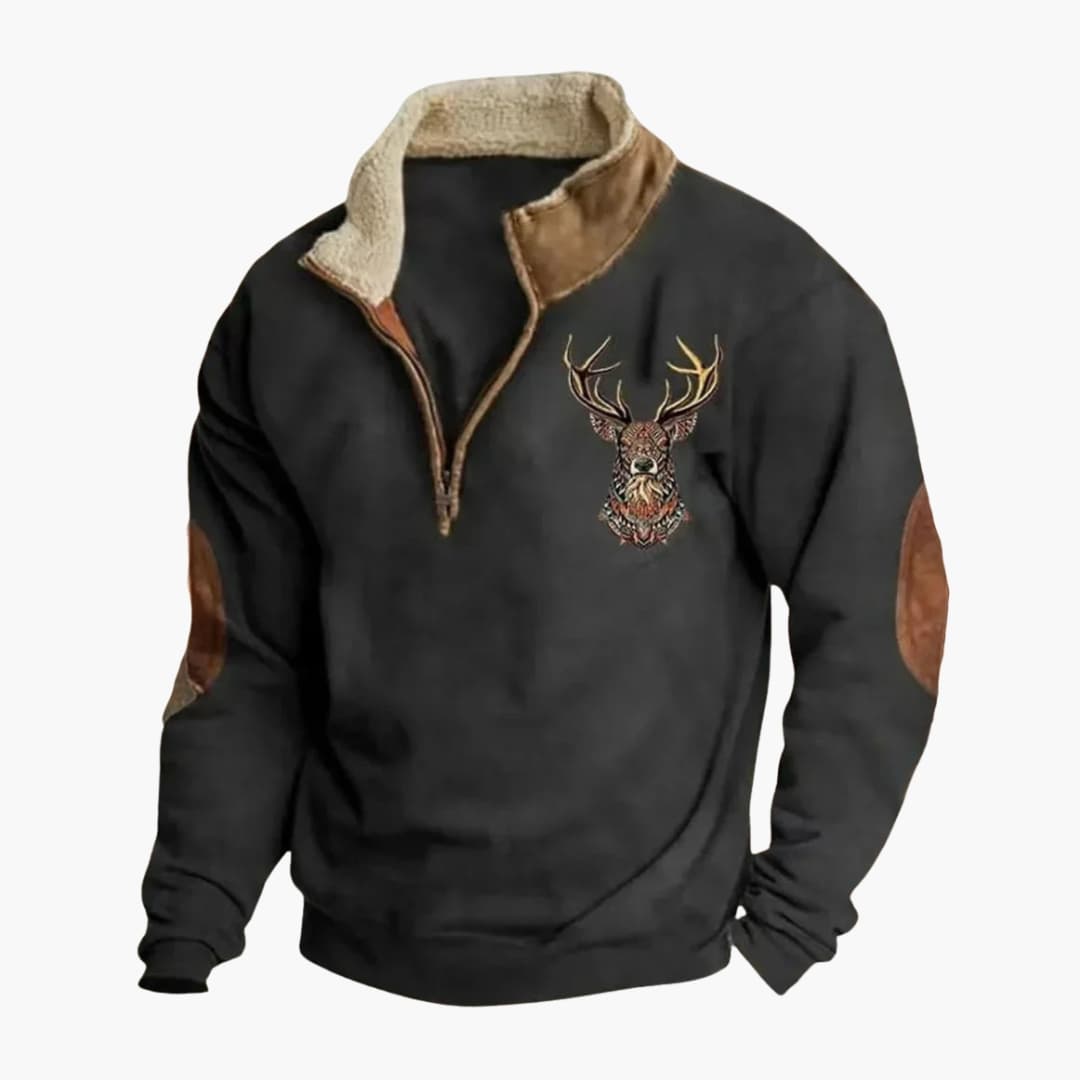 Lucy | Stylish Men's Quarter Zip Pullover With Embroidered Deer