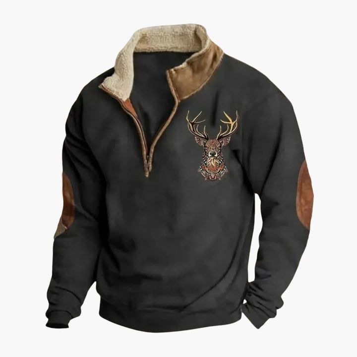 Lucy | Stylish Men's Quarter Zip Pullover With Embroidered Deer