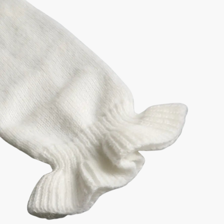 Eloise | Elegant White Ruffle Collar Pullover With Pearl Buttons