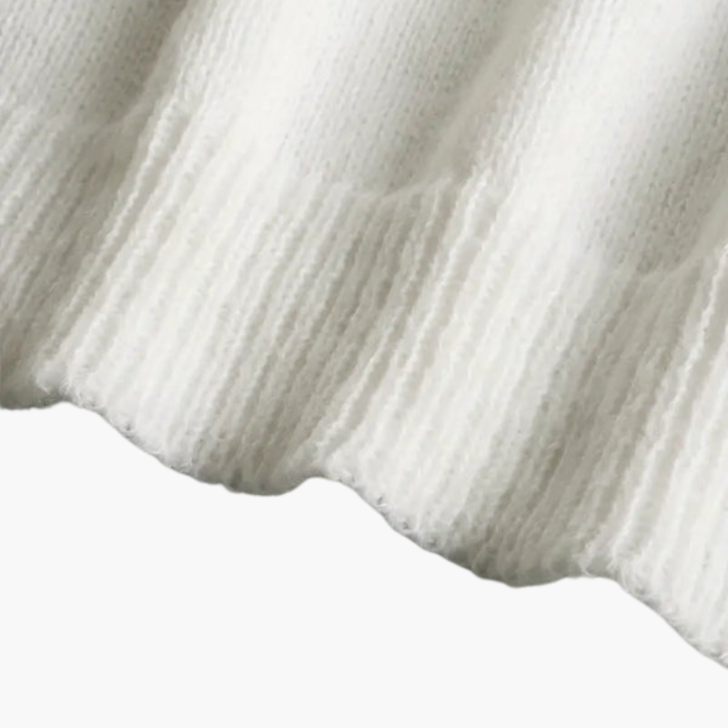 Eloise | Elegant White Ruffle Collar Pullover With Pearl Buttons