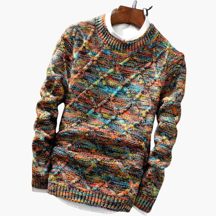 Vincent | Stylish Multicolor Diamond Knit Crew Neck Sweater