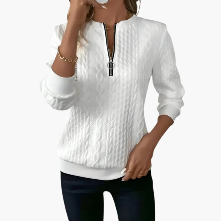 Daphne | Elegant Cable Knit Quarter Zip Sweater With Stand Collar