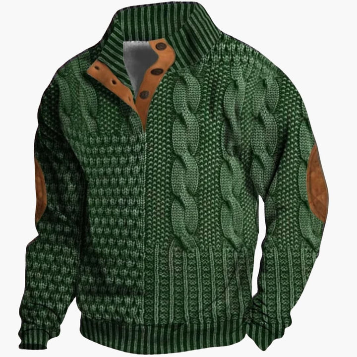 Phoebe | Elegant Men's Cable Knit Sweater With Buttoned Mock Neck