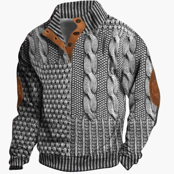 Phoebe | Elegant Men's Cable Knit Sweater With Buttoned Mock Neck