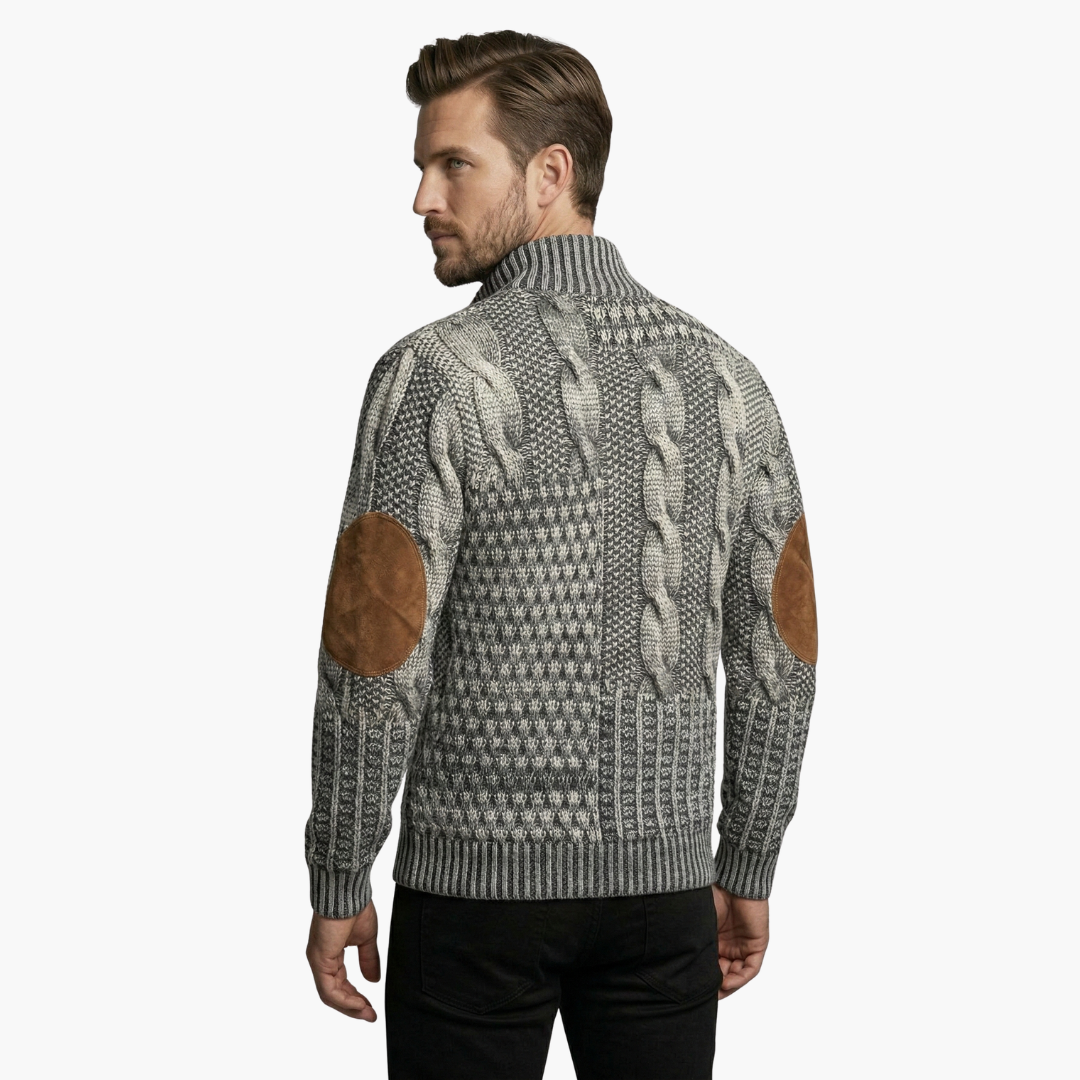 Phoebe | Elegant Men's Cable Knit Sweater With Buttoned Mock Neck