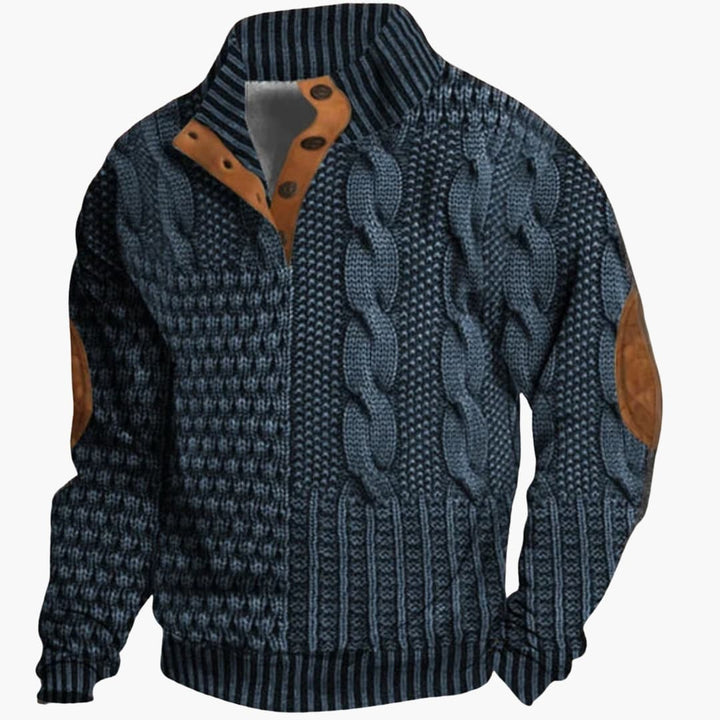 Phoebe | Elegant Men's Cable Knit Sweater With Buttoned Mock Neck