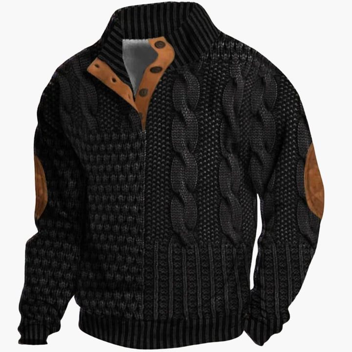 Phoebe | Elegant Men's Cable Knit Sweater With Buttoned Mock Neck