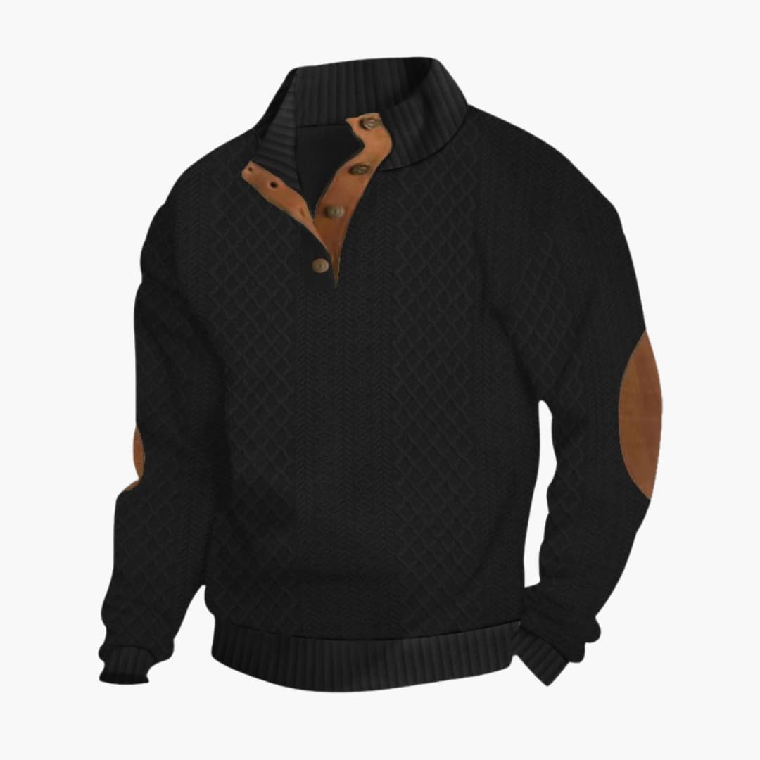 Eleanore | Elegant Men's Cable Knit Sweater With Button Collar