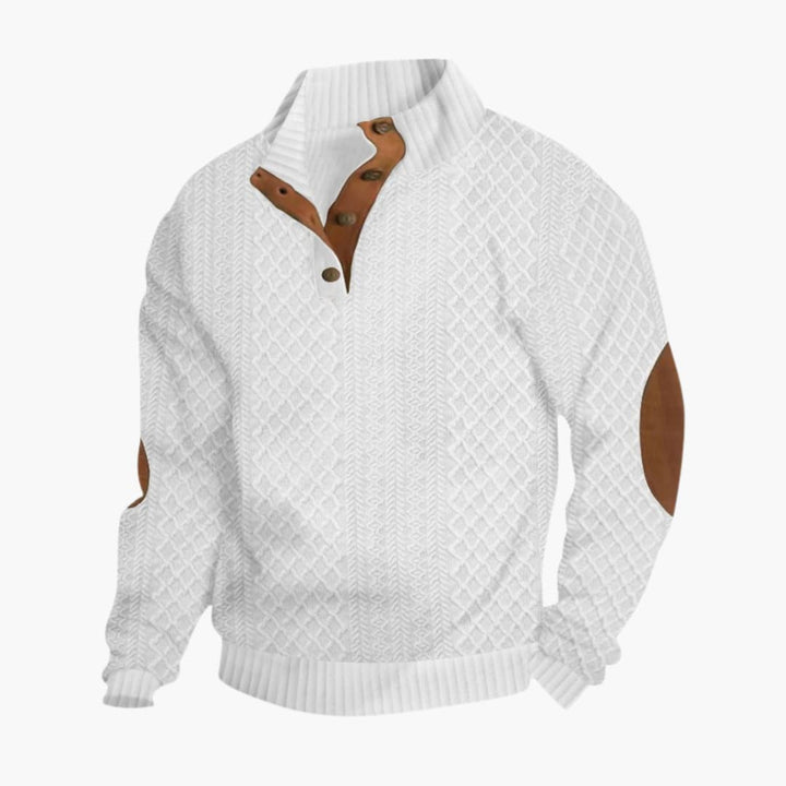 Eleanore | Elegant Men's Cable Knit Sweater With Button Collar
