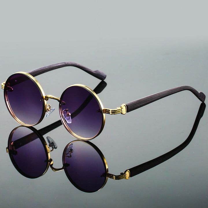 Juliette | Stylish Round Retro Sunglasses With Wood Temples