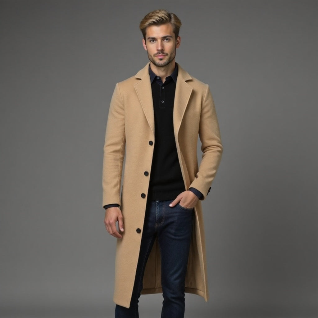 Eleanore | Elegant Men's Grey Slim Fit Wool Overcoat