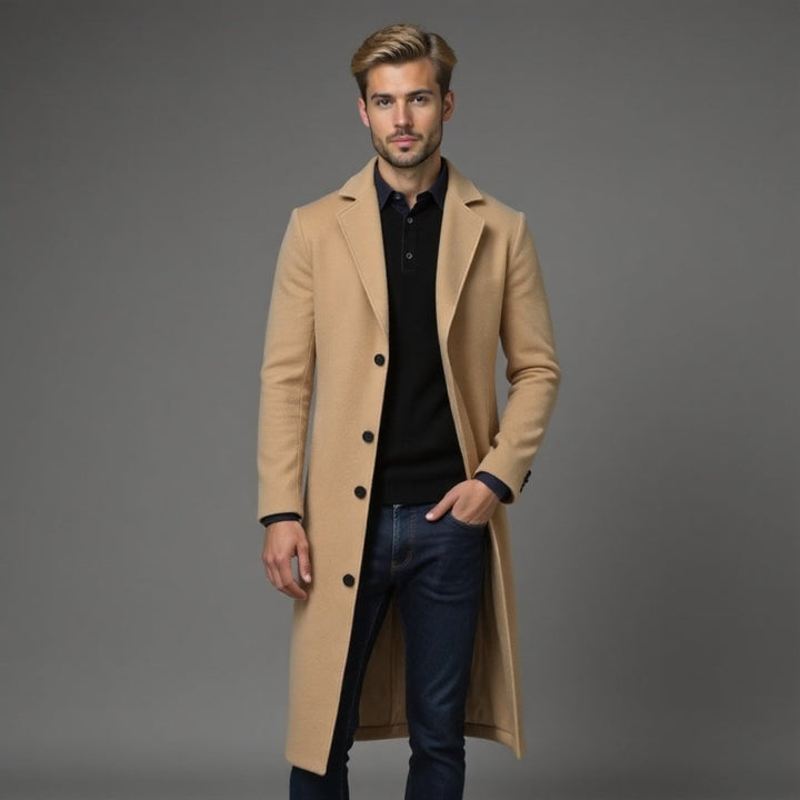 Eleanore | Elegant Men's Grey Slim Fit Wool Overcoat
