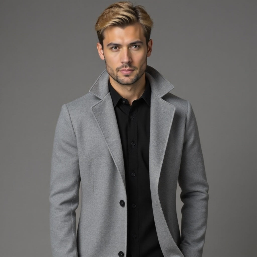 Eleanore | Elegant Men's Grey Slim Fit Wool Overcoat