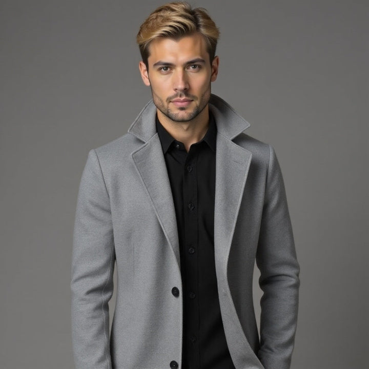 Eleanore | Elegant Men's Grey Slim Fit Wool Overcoat