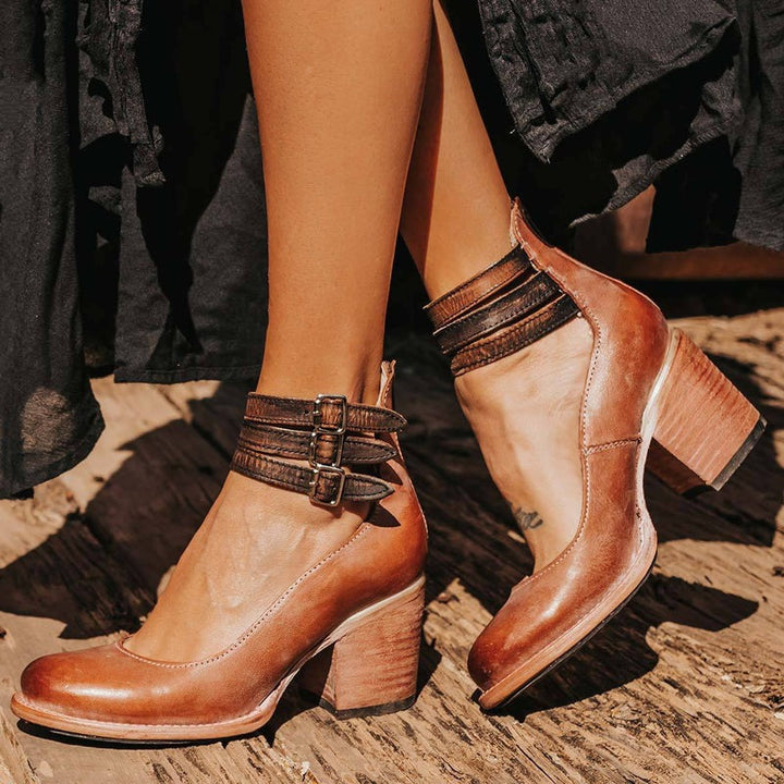 Norla | Chic Buckle Strap Ankle Boots With Block Heel