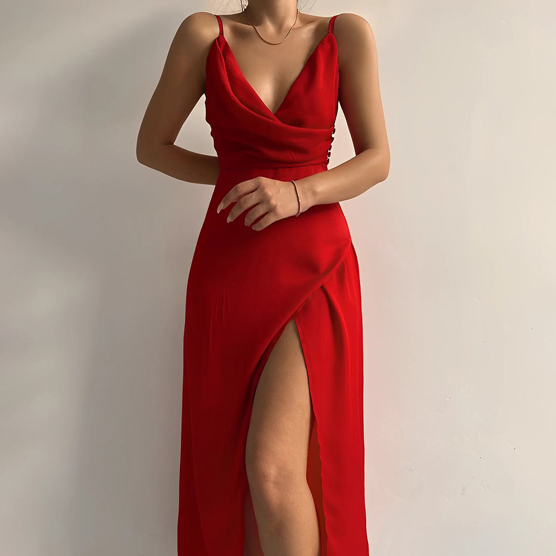 Andromeda | Sleek V-Neck Wrap Maxi Dress With Slit