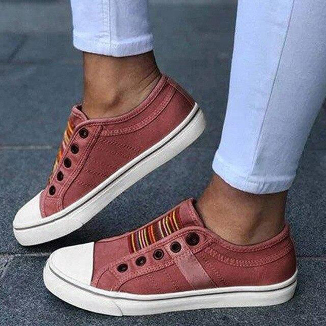 Quinn | Stylish Canvas Slip-On Sneakers With Rainbow Stripe Detail