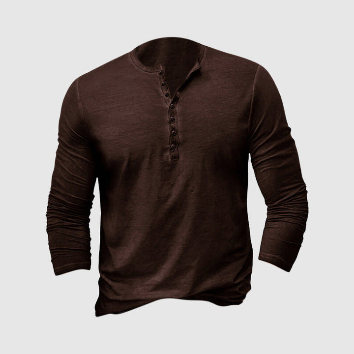 Evelyn | Classic Long Sleeve Button-Up Henley Shirt For Men