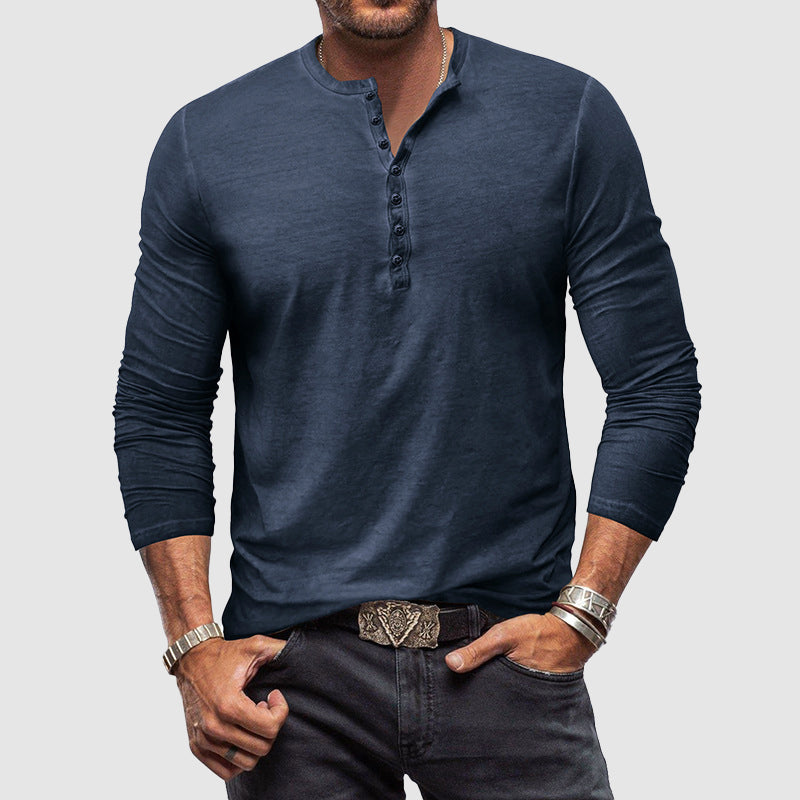 Evelyn | Classic Long Sleeve Button-Up Henley Shirt For Men