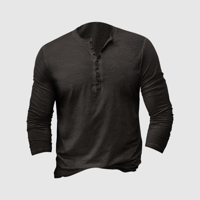 Evelyn | Classic Long Sleeve Button-Up Henley Shirt For Men