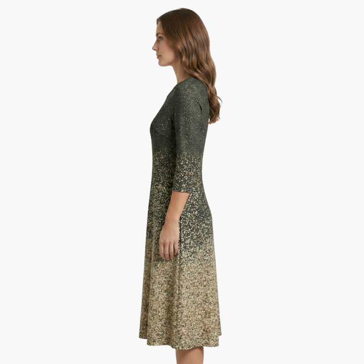 Phoebe | Elegant Sparkle Ombre Midi Dress With 3/4 Sleeves