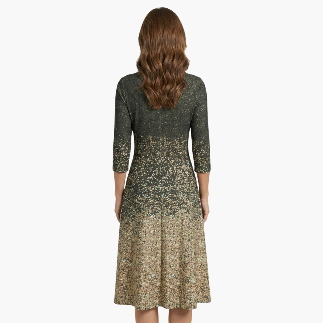 Phoebe | Elegant Sparkle Ombre Midi Dress With 3/4 Sleeves