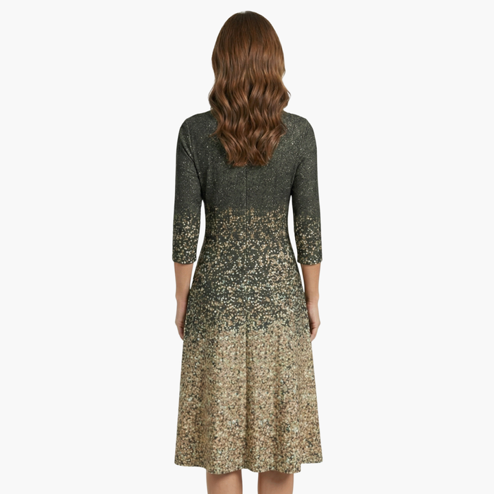 Phoebe | Elegant Sparkle Ombre Midi Dress With 3/4 Sleeves