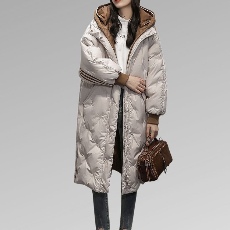 Willa | Elegant Long Hooded Down Coat With Quilted Design