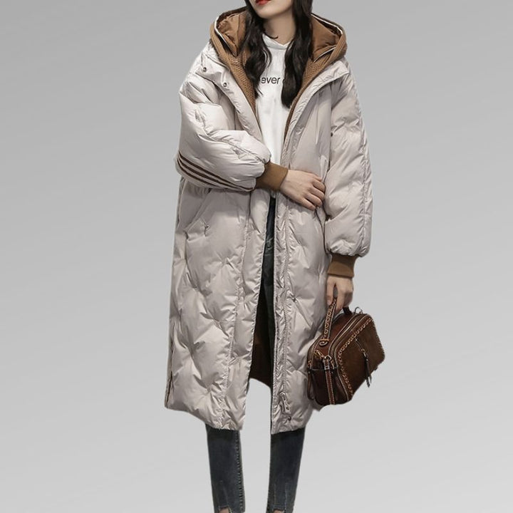 Willa | Elegant Long Hooded Down Coat With Quilted Design