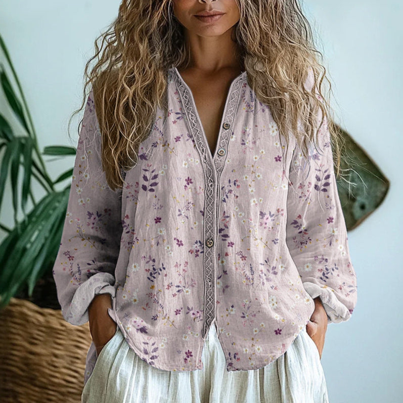 Celeste | Elegant Embroidered V-Neck Boho Blouse