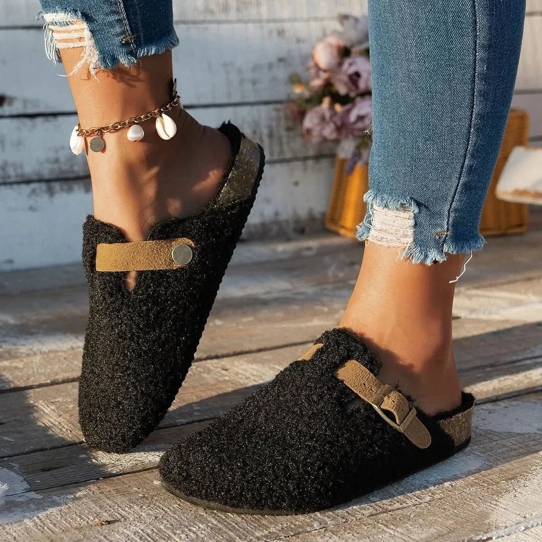 Hannah | Elegant Sheepskin Wool Slip-On Mule Slippers