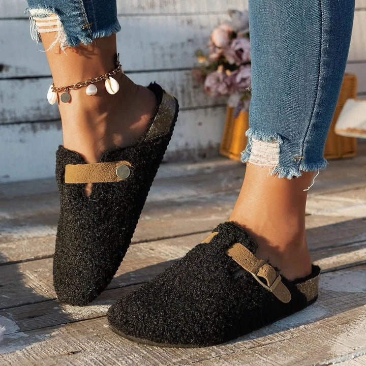 Hannah | Elegant Sheepskin Wool Slip-On Mule Slippers