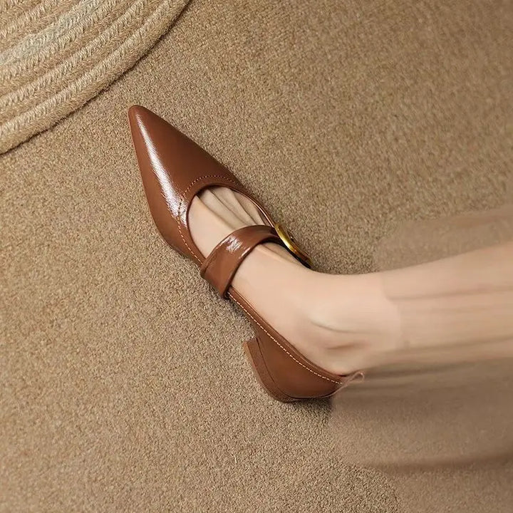 Liora | Elegant Pointed Toe Ballet Flats With Buckle Strap
