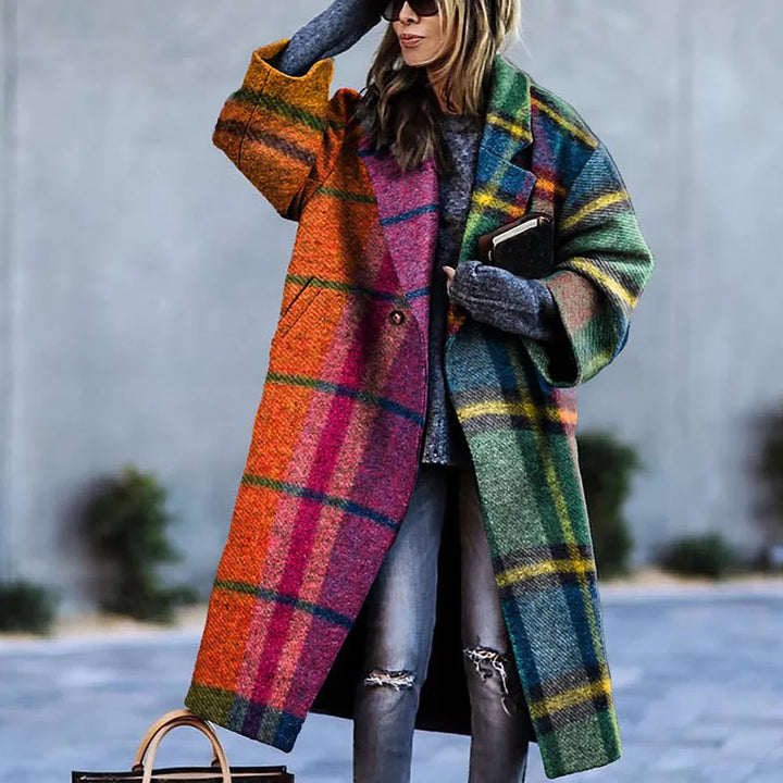 Evy | Stylish Oversized Wool Blend Checkered Long Coat