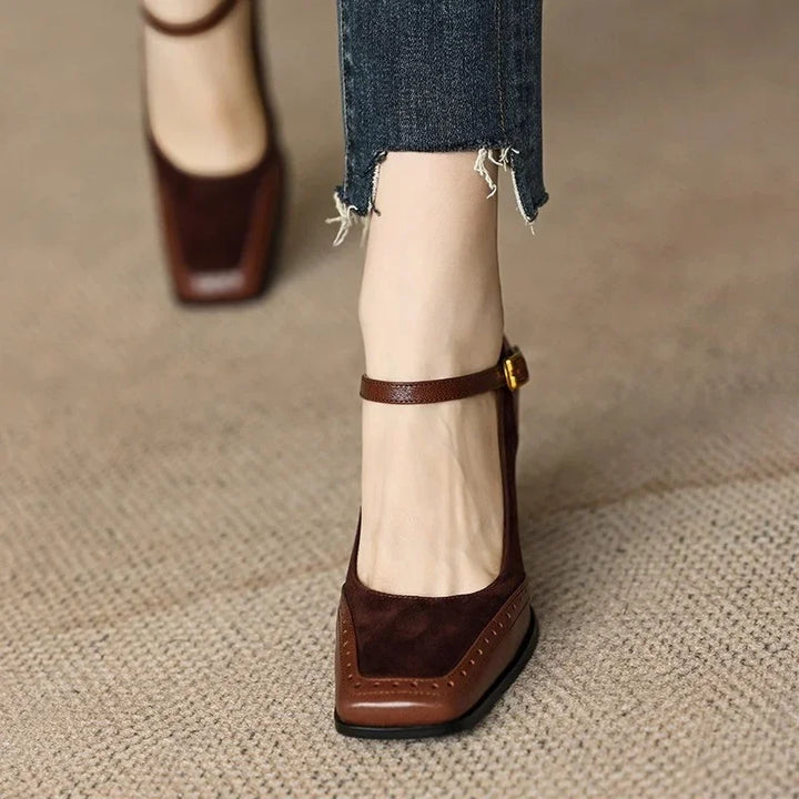 Margot | Chic Brown Mary Jane Block Heels With Square Toe