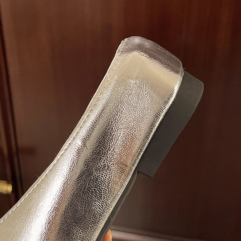 Serena | Elegant Gold Square Toe Metallic Mules With Kitten Heel