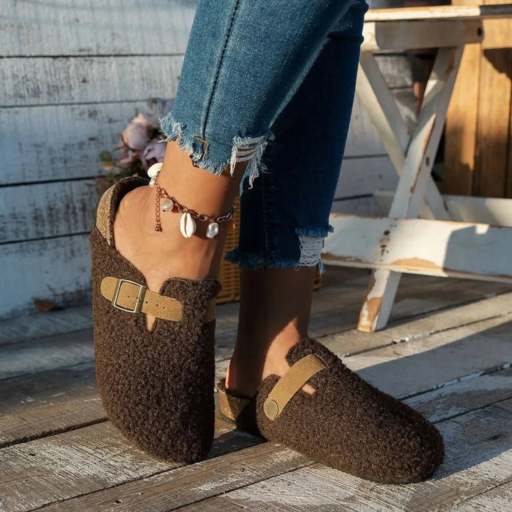 Hannah | Elegant Sheepskin Wool Slip-On Mule Slippers