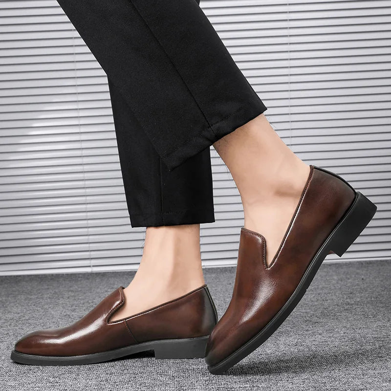 Eleanore | Sleek Black Leather Slip-On Loafers For Men