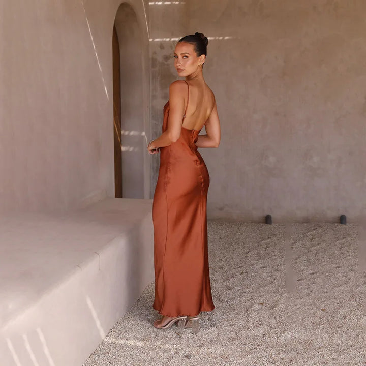 Sybil | Elegant Cowl Neck Satin Maxi Gown
